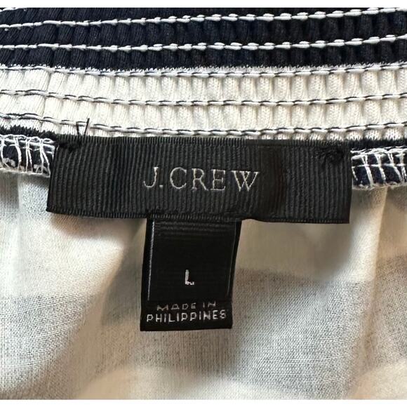 J. Crew Striped Off The Shoulder Top Navy Blue White Bow Sleeve G2549 Size L - Picture 11 of 13